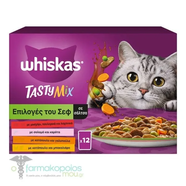 Whiskas Tasty Mix Wet Food for Adult Cats in Sauce with Chef's Choices Multipack, 12x85gr