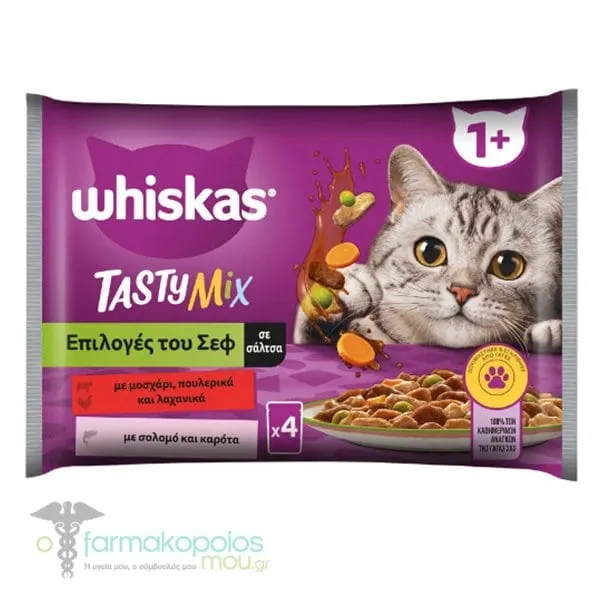 Whiskas Tasty Mix Wet Food for Adult Cats Chef's Choice in Sauce Multipack, 4x85gr