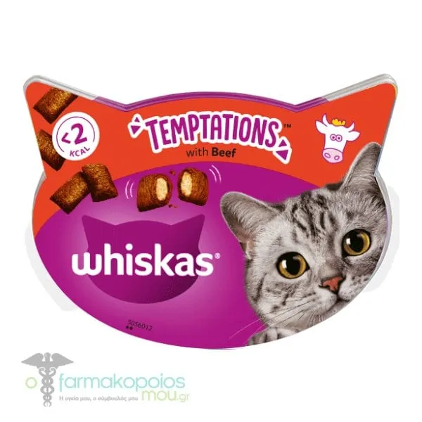 Whiskas Τemptations Treats for Adult Cats with Beef, 60g