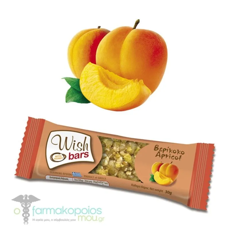 Wish Bars Apricot Φυσική Μπάρα Ενέργειας με Γεύση Βερίκοκο, 30 gr