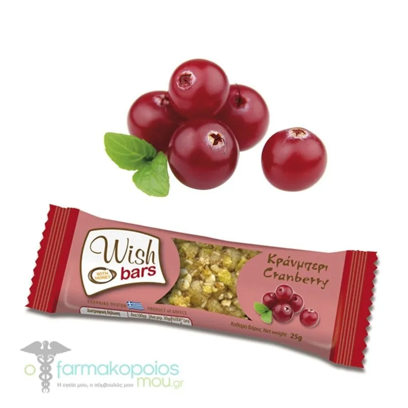 Wish Bars Cranberry Φυσική Μπάρα Ενέργειας με Γεύση Κράνμπερι, 25g