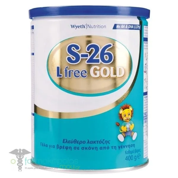 Wyeth S-26 L free Gold Baby Milk for Lactose Intolerant Babies 0m+, 400gr
