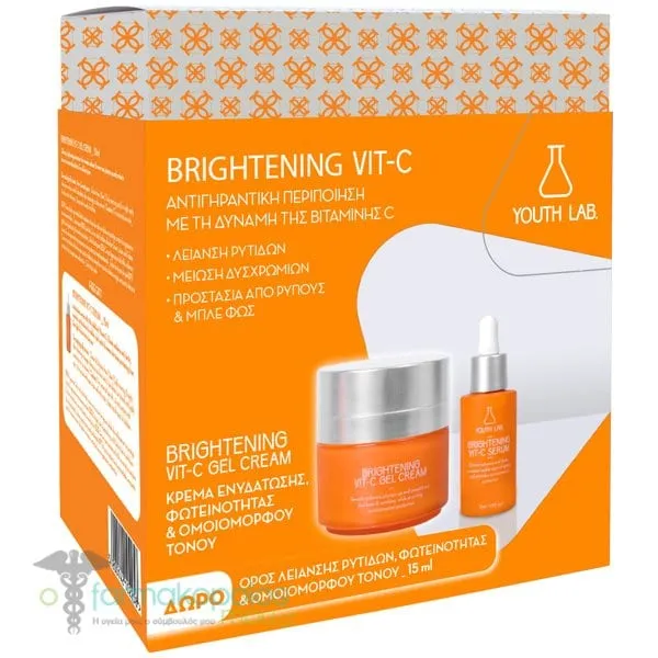Youth Lab. Promo Brightening Vit-C Σετ Περιποίησης με Brightening Vit-C Κρέμα-Gel για Ενυδάτωση, Φωτεινότητα & Ομοιόμορφο Τόνο, 50ml & Δώρο Brightening Vit-C Ορός για Λείανση Ρυτίδων, Φωτεινότητα & Ομοιόμορφο Τόνο, 15ml, 1σετ
