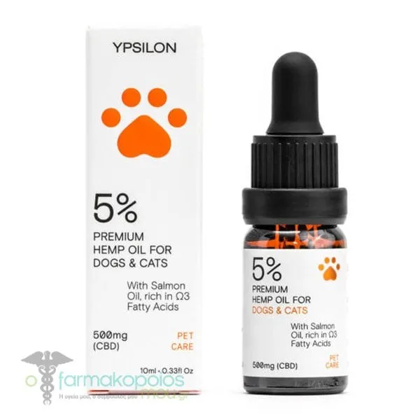 Ypsilon 5% (500mg) “PET CARE” CBD Oil with Salmon Oil for Pets, 10ml