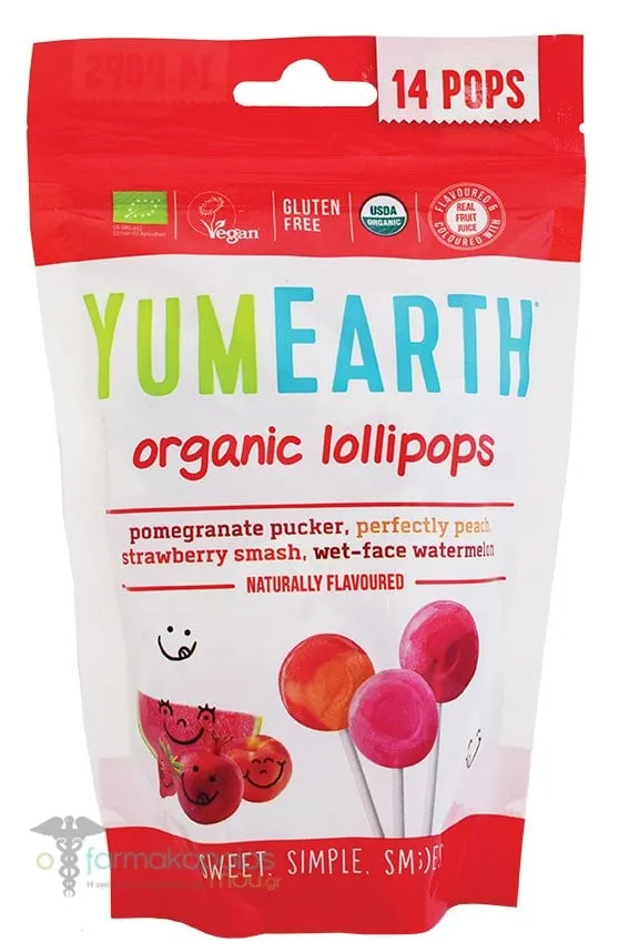 Yumearth Organic Pops Βιολογικά Γλειφιτζούρια Φρούτων, 14 τεμάχια (85gr)
