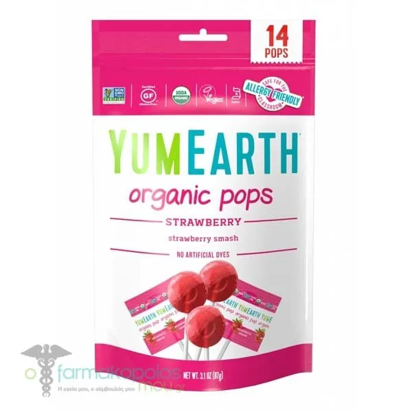 Yumearth Organic Pops Strawberry (87gr), 14pcs