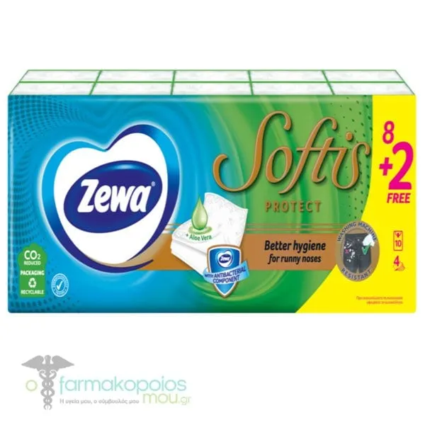 Zewa Softis Protect Pocket Tissues 4ply (8+2 Free), 10 pack