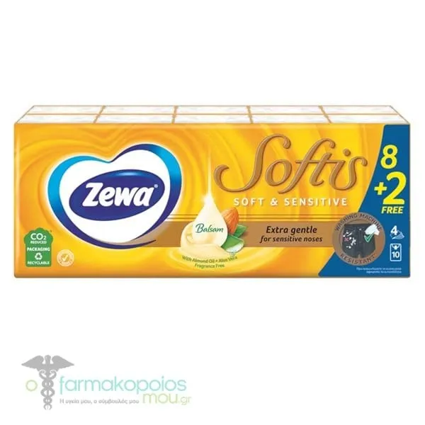 Zewa Softis Soft & Sensitive Pocket Tissues 4ply (8+2 Free), 10 pack