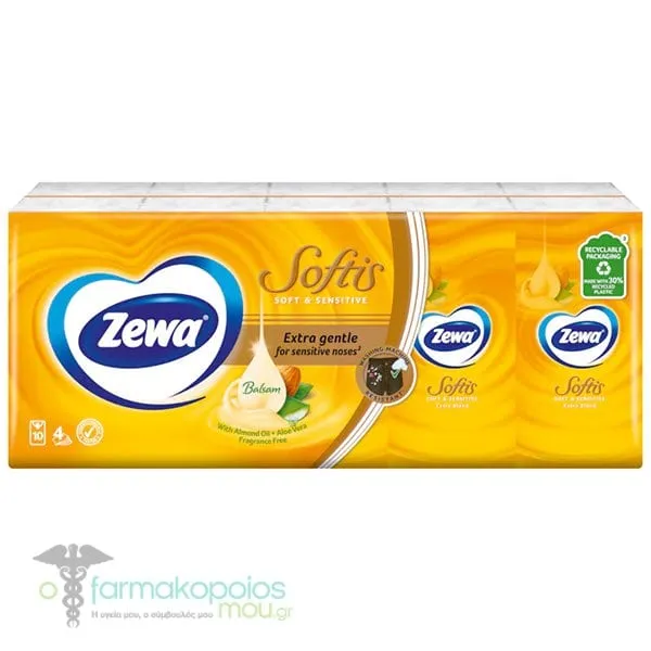 Zewa Softis Soft & Sensitive Extra Gentle Χαρτομάντηλα, 10τεμ