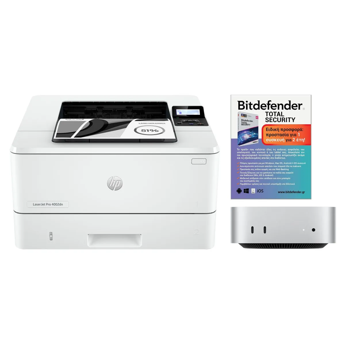 Apple MacMini M4 + HP LaserJet Pro 4002dn + Bitdefender Security