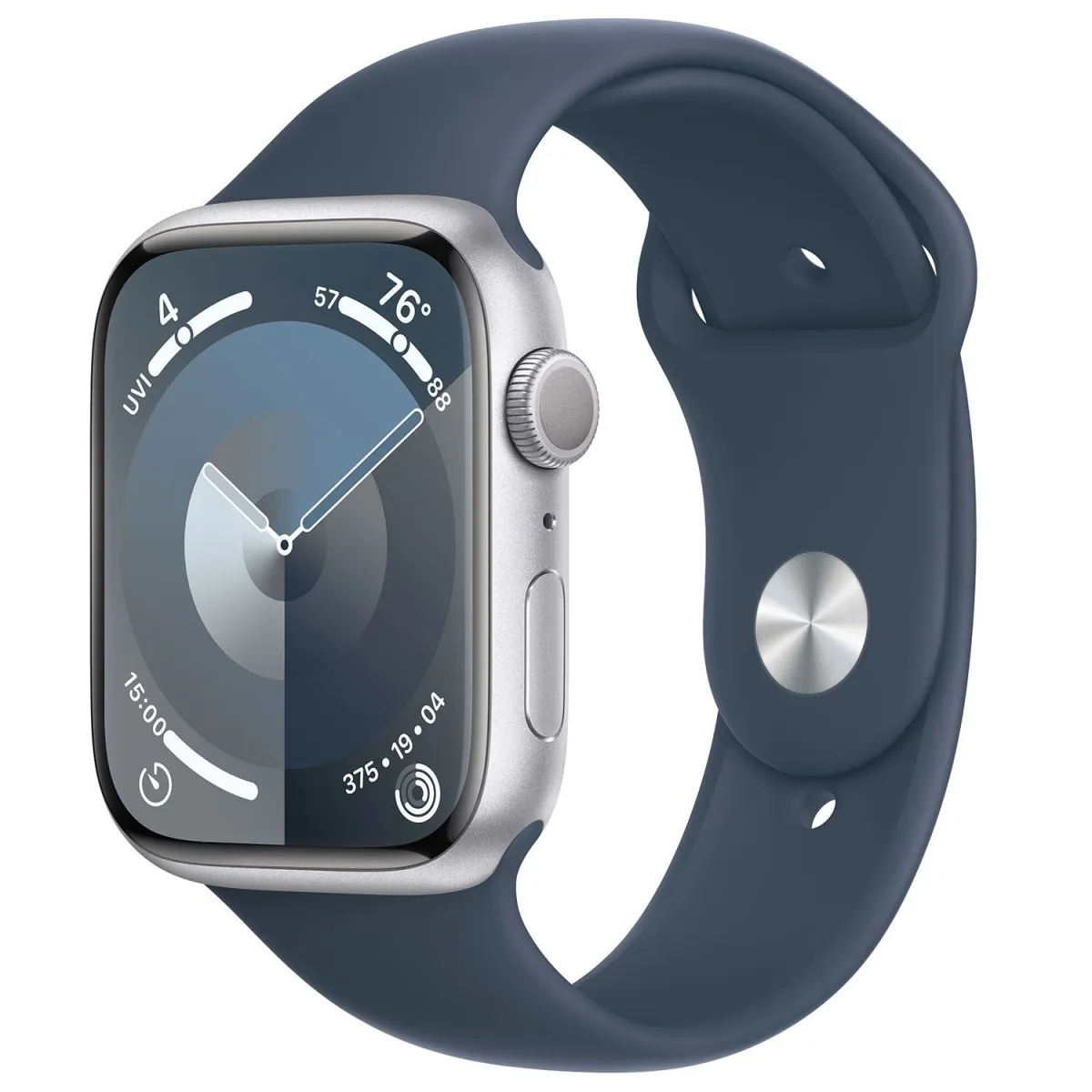 Apple Watch Series 9 45mm Silver Case Storm Blue Sport M/L