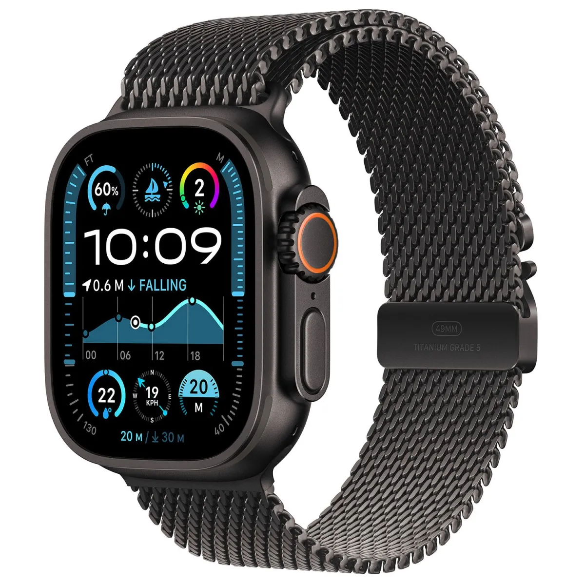 Apple Watch Ultra 2 49mm Black Titanium Case with Black Milanese Loop Medium