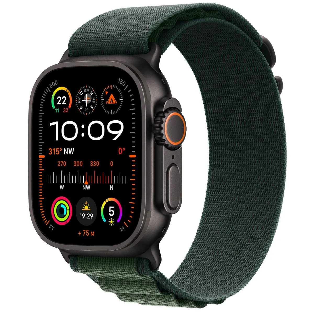 Apple Watch Ultra 2 49mm Black Titanium Case with Dark Green Alpine Loop L