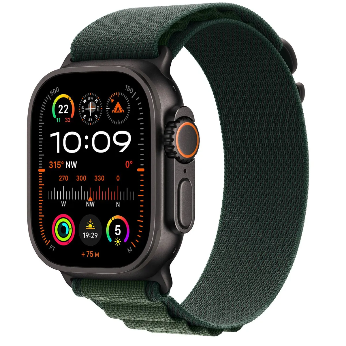 Apple Watch Ultra 2 49mm Black Titanium Case with Dark Green Alpine Loop S