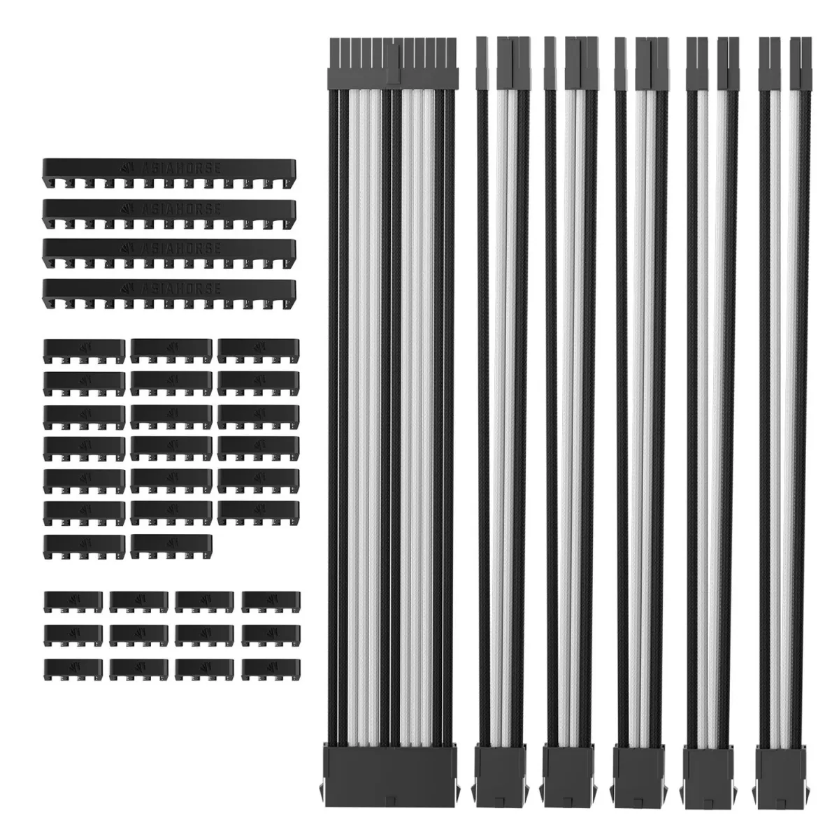 AsiaHorse Extension Sleeved PSU Cable 6-Kit Λευκό-Μάυρο