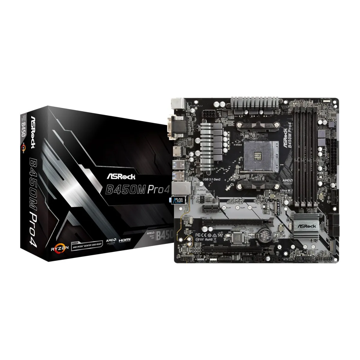 Asrock Motherboard B450M PRO4 (B450/AM4/DDR4)