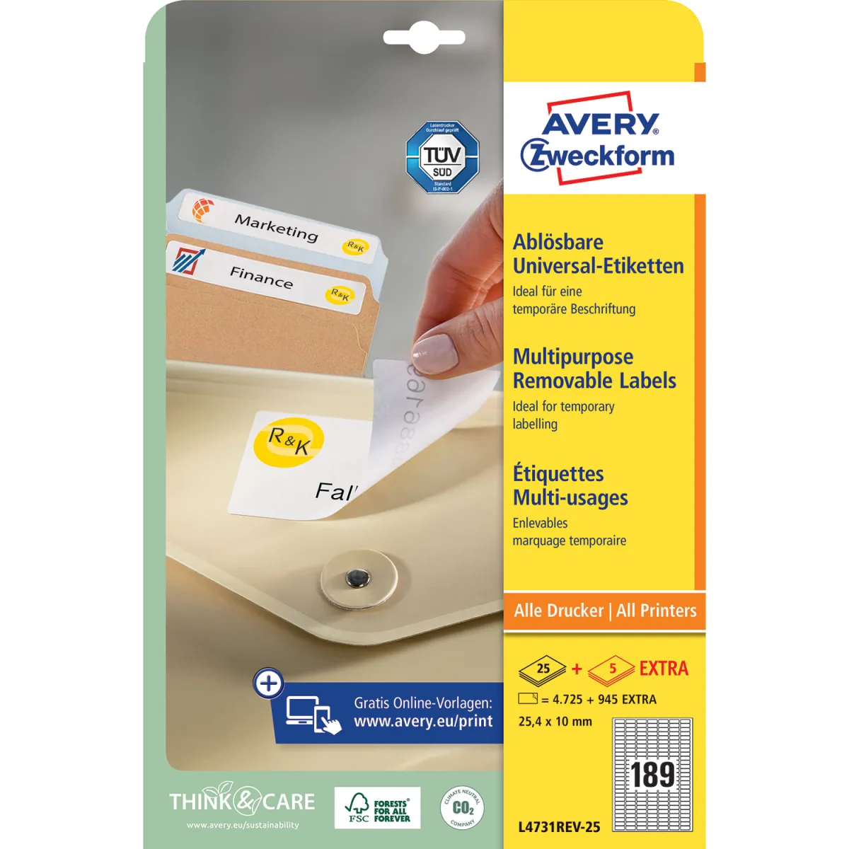 Avery Zweckform Ετικέτες Αφαιρούμενες Α4 L4731REV-25 ( 25.4 x 10 mm )