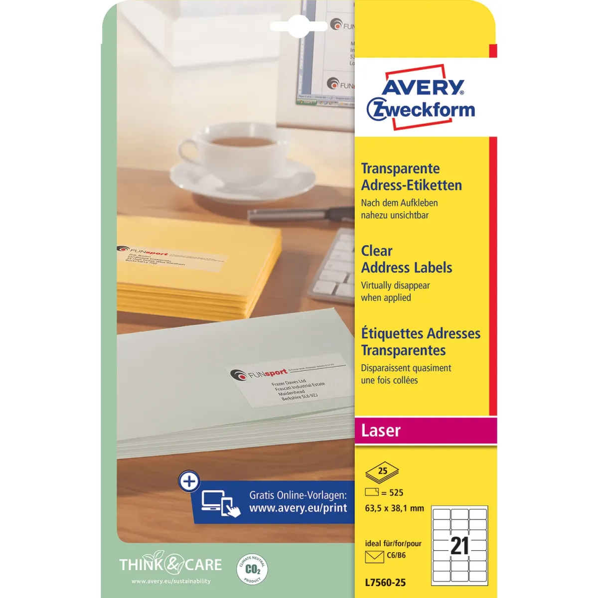 Avery Zweckform Ετικέτες Διαφανείς Α4 L7560-25 ( 63.5 x 38.1 mm )