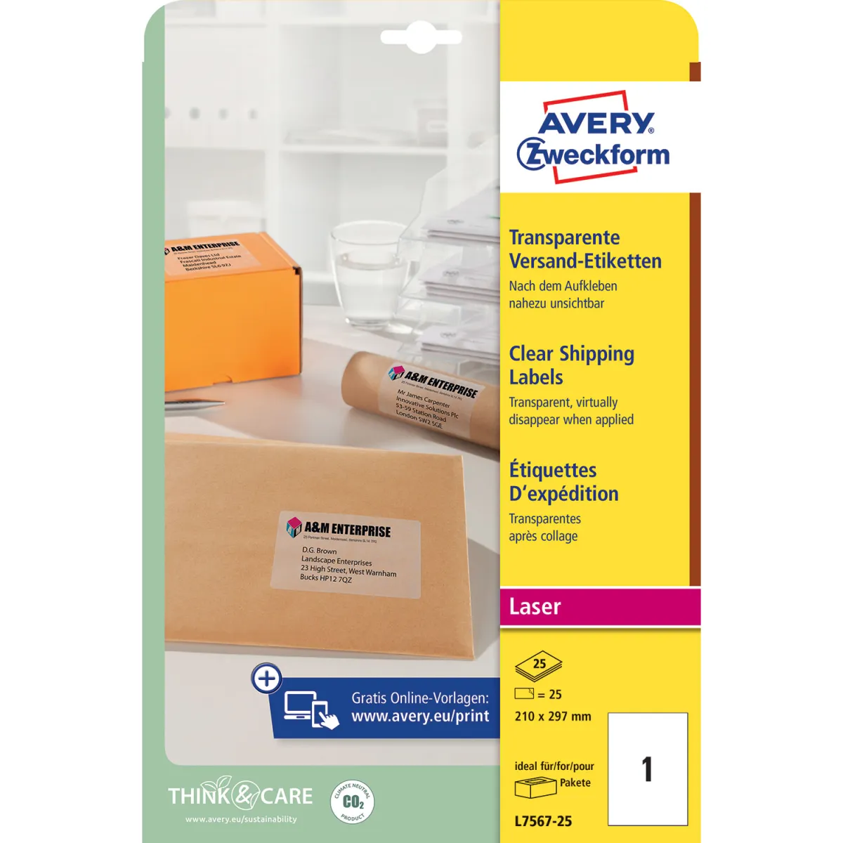 Avery Zweckform Ετικέτες Διαφανείς Α4 L7567-25 ( 210 x 297 mm )