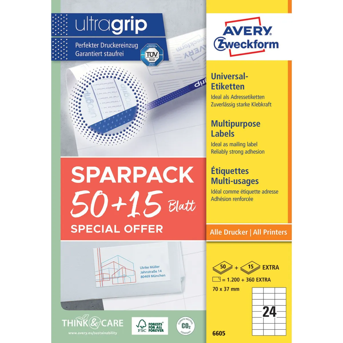 Avery Zweckform Αυτ. Ετικέτες 70x37mm A4 (50+15Φ) 6605