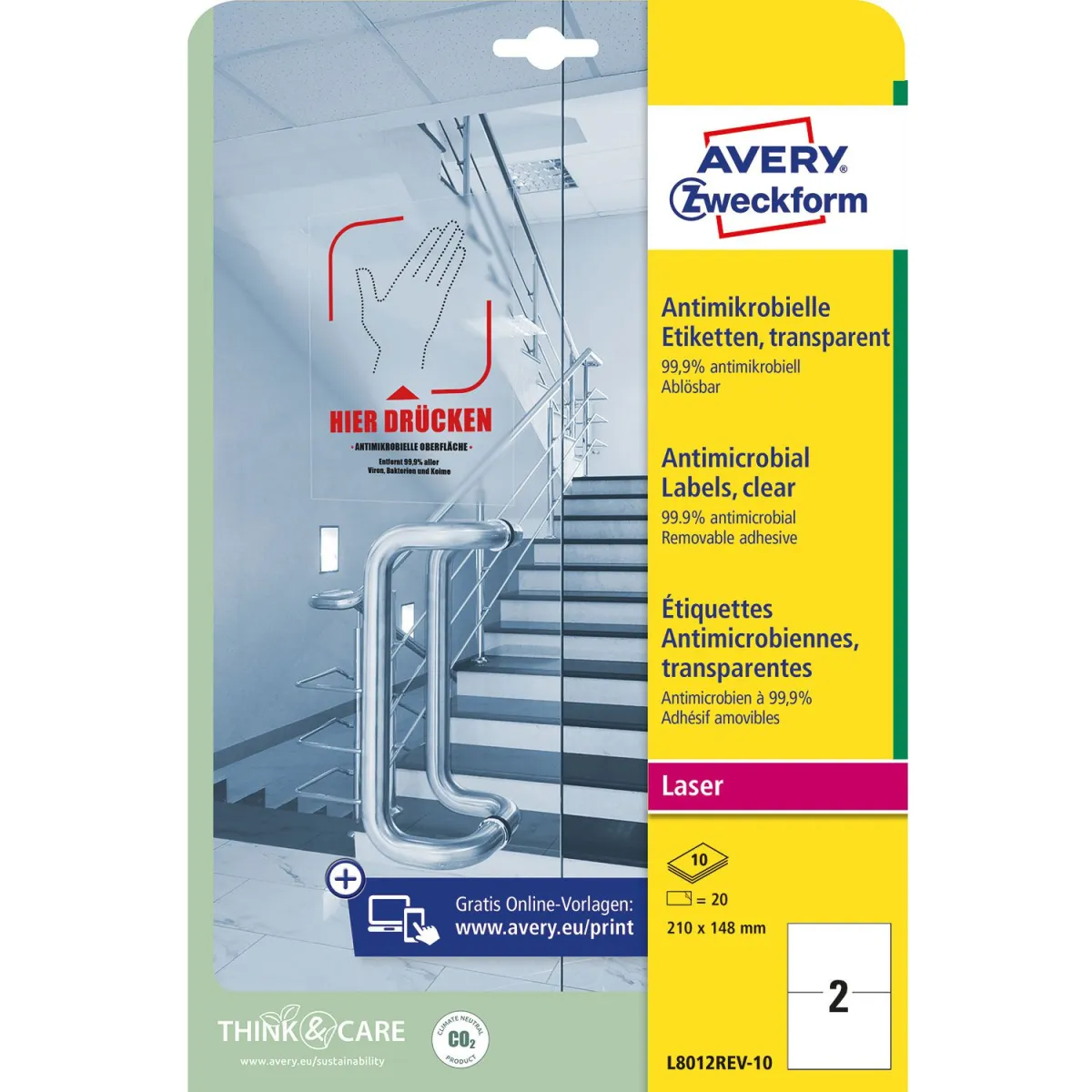 Avery Zweckform Αντικροβιακές Ετικέτες Διάφανες A4  (210x148mm) L8012REV-10