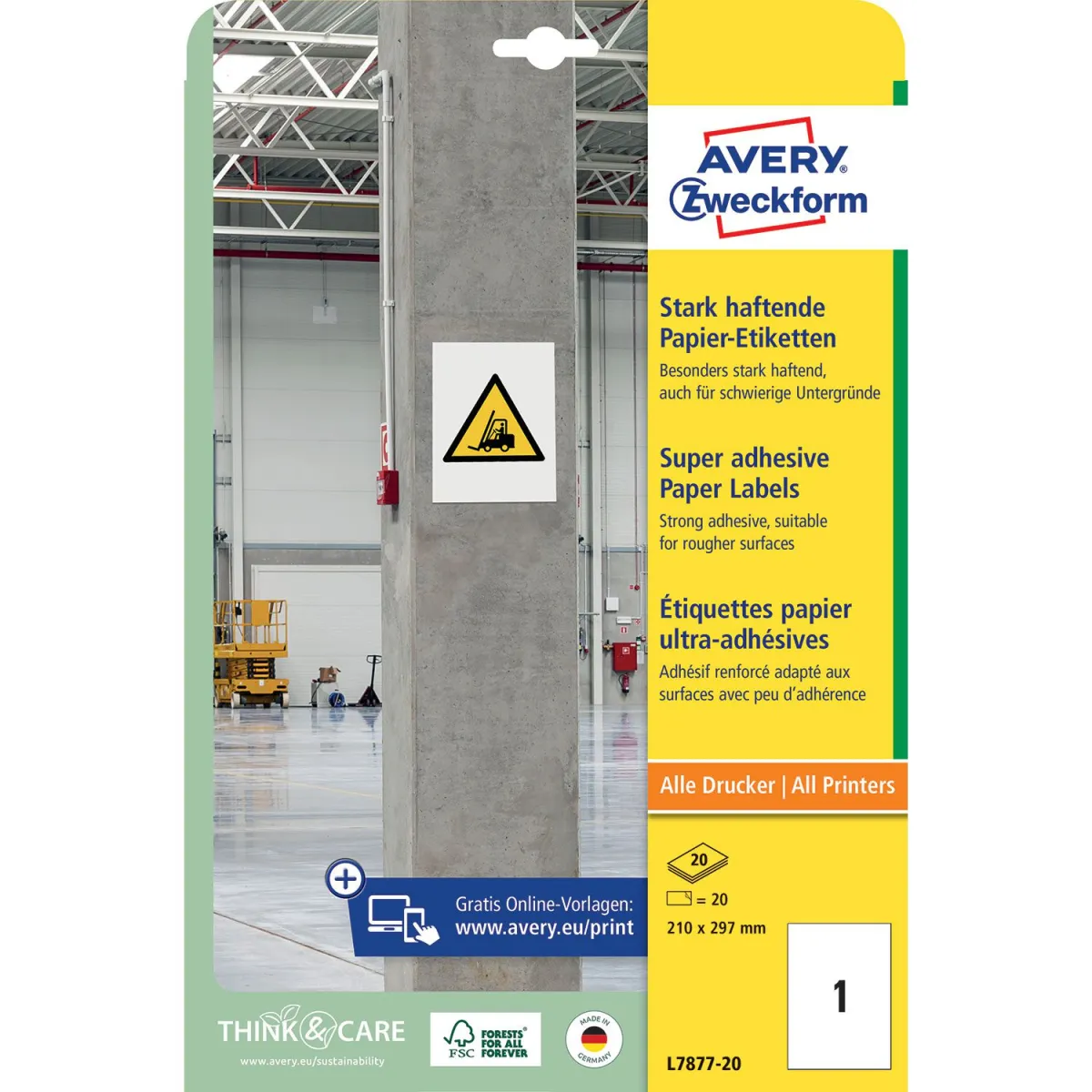 Avery Zweckform Αυτ.Ετικέτες  Δυνατης Επικόλησης A4 (210X297MM) L7877-20