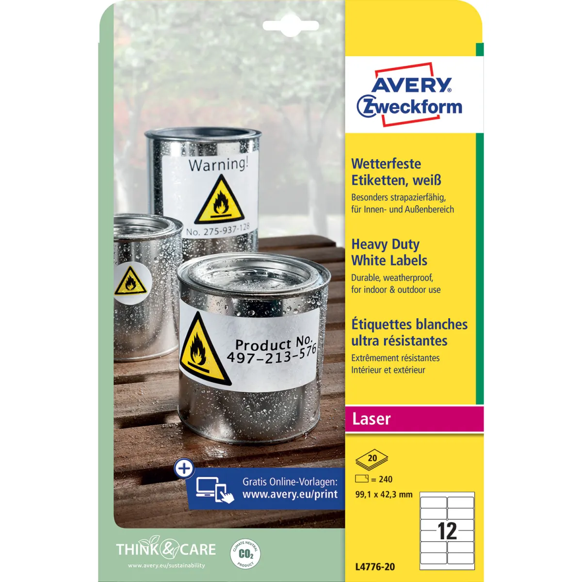 Avery Zweckform Ετικέτες Heavy Duty Α4 L4776-20 ( 99.1 x 42.3 mm )