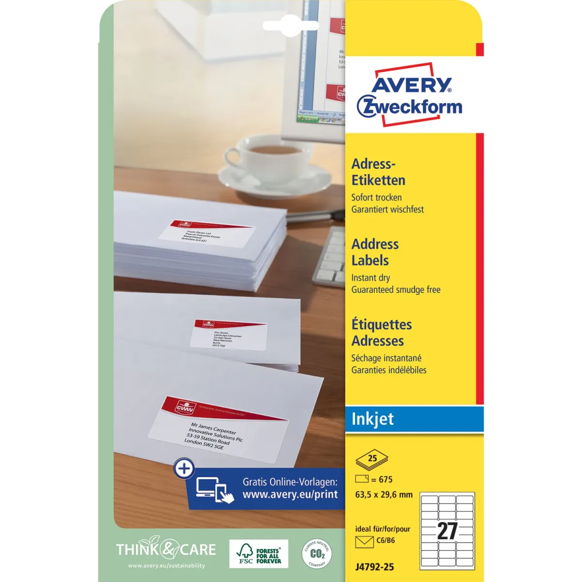 Avery Zweckform Αυτ.Ετικέτες Inkjet J4792-25 ( 63.5 x 29.6 mm )