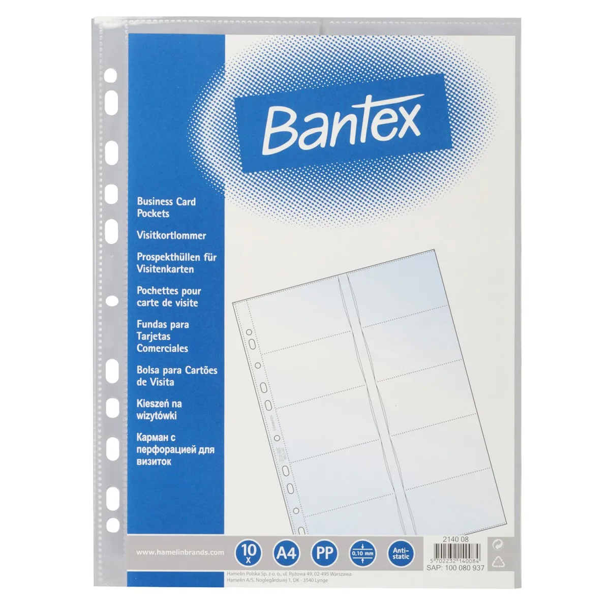 Bantex Θήκη Ενισχυμένη για Επαγγελματικές Κάρτες 0.10mm 10 Τεμ.