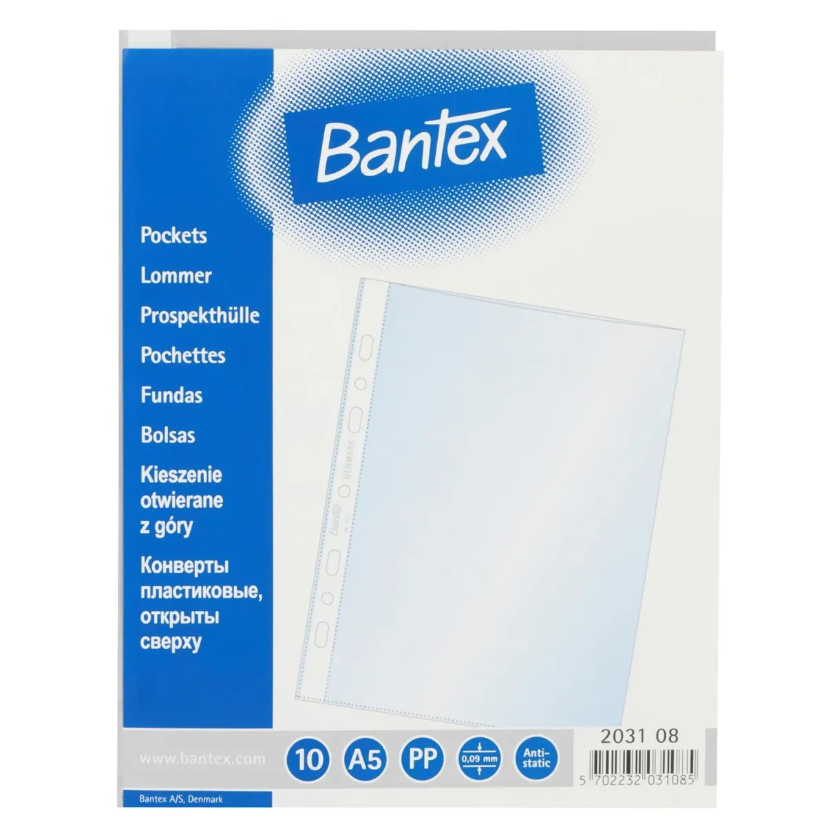 Bantex Θήκη Ενισχυμένη με 'Ανοιγμα Επάνω Α5 0.09mm 10 Tεμ. Διάφανη