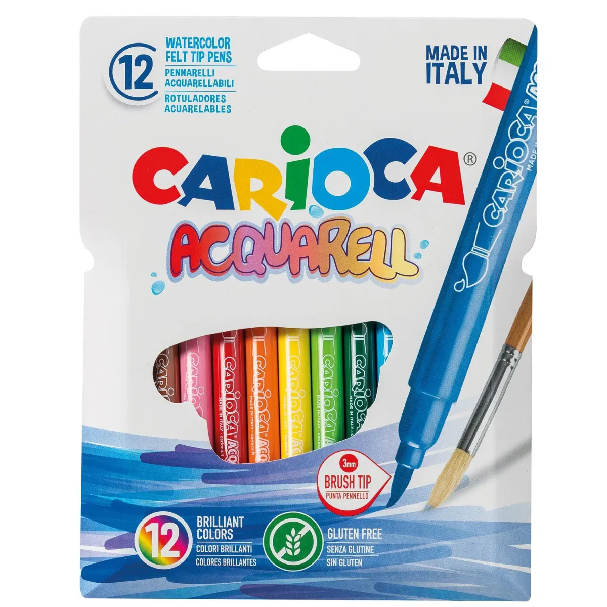 Carioca Μαρκαδόροι Ζωγραφικής Λεπτοί Acquarell με μύτη Πινέλο 12τεμ.