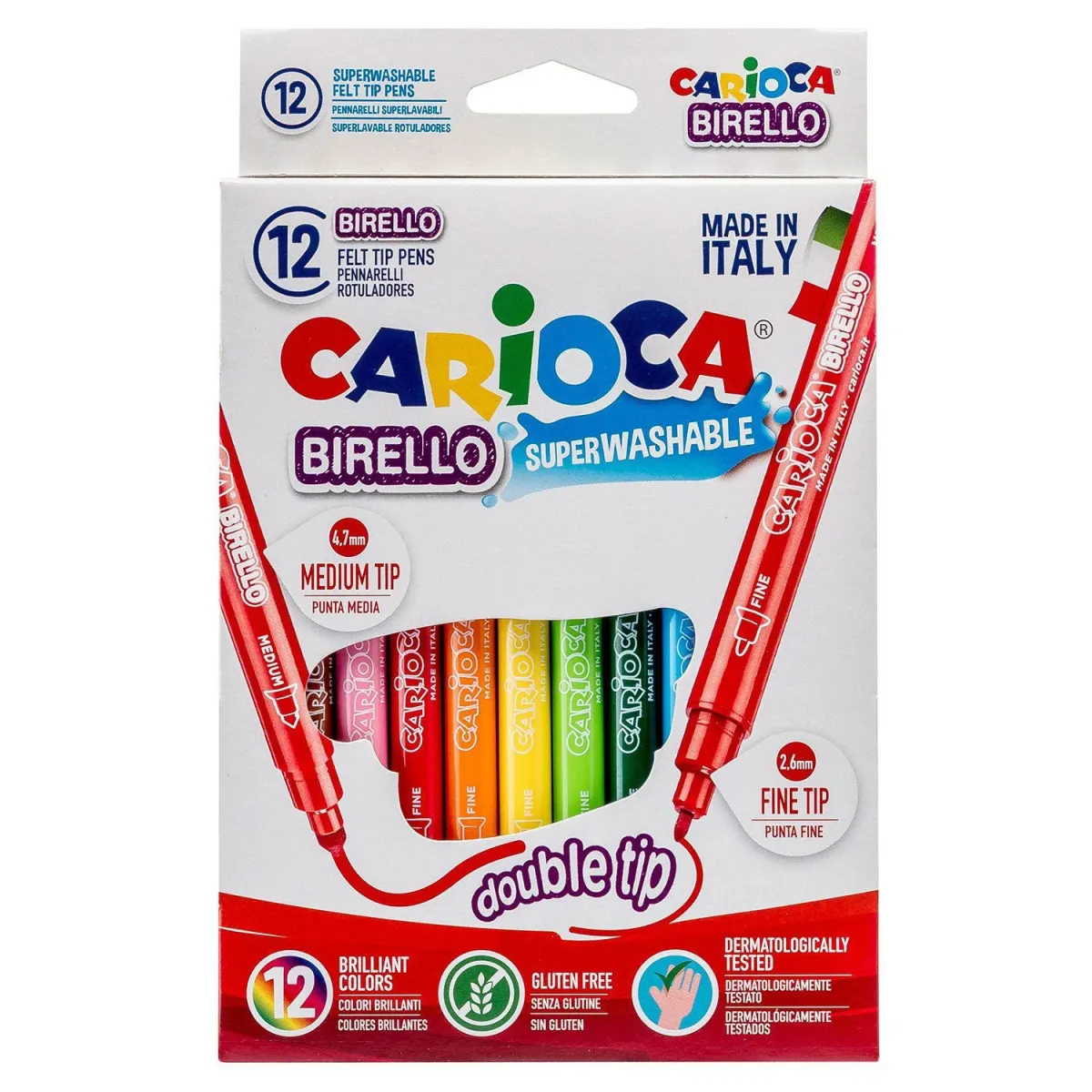 Carioca Μαρκαδόροι Ζωγραφικής Λεπτοί Birello με διπλή μύτη Superwashable 12τεμ.