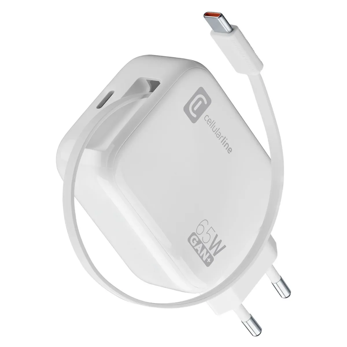 Cellularline Φορτιστής GaN+ 2 Θέσεων 65W Λευκό Με Καλώδιο