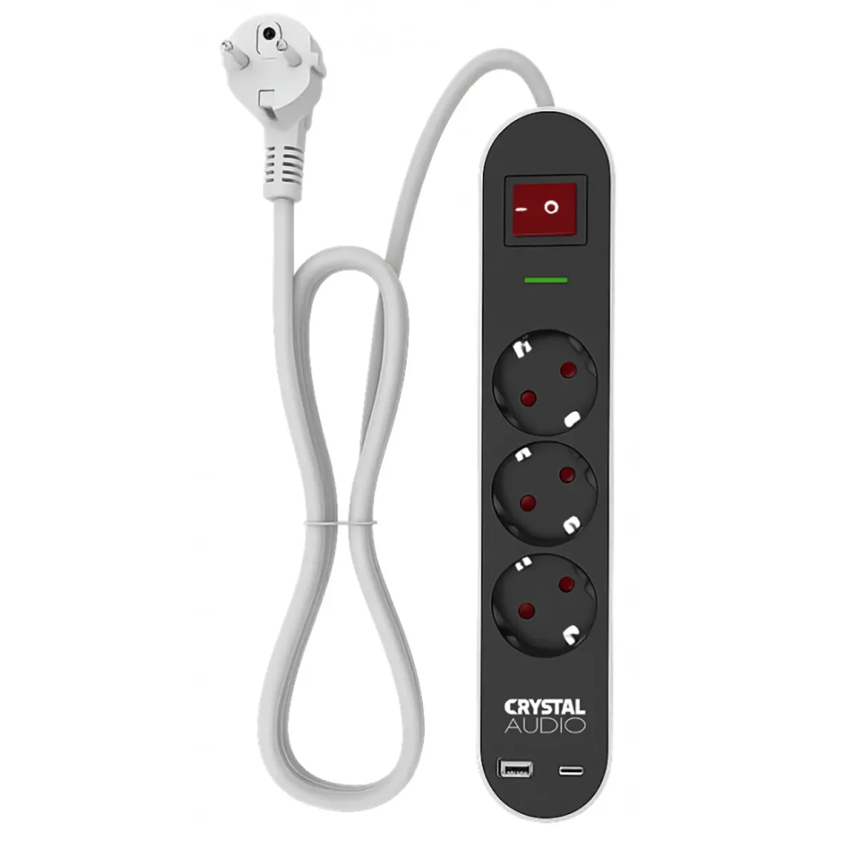 Crystal Audio Πολύπριζο Elegance 3 Θέσεων Σούκο USB A+C