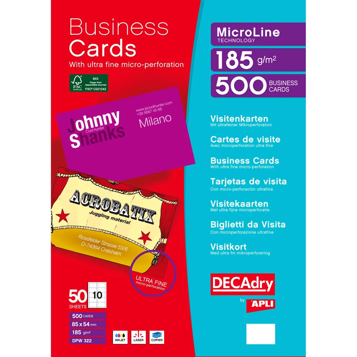 Decadry Επαγ. Κάρτες 185gsm 500τεμ.