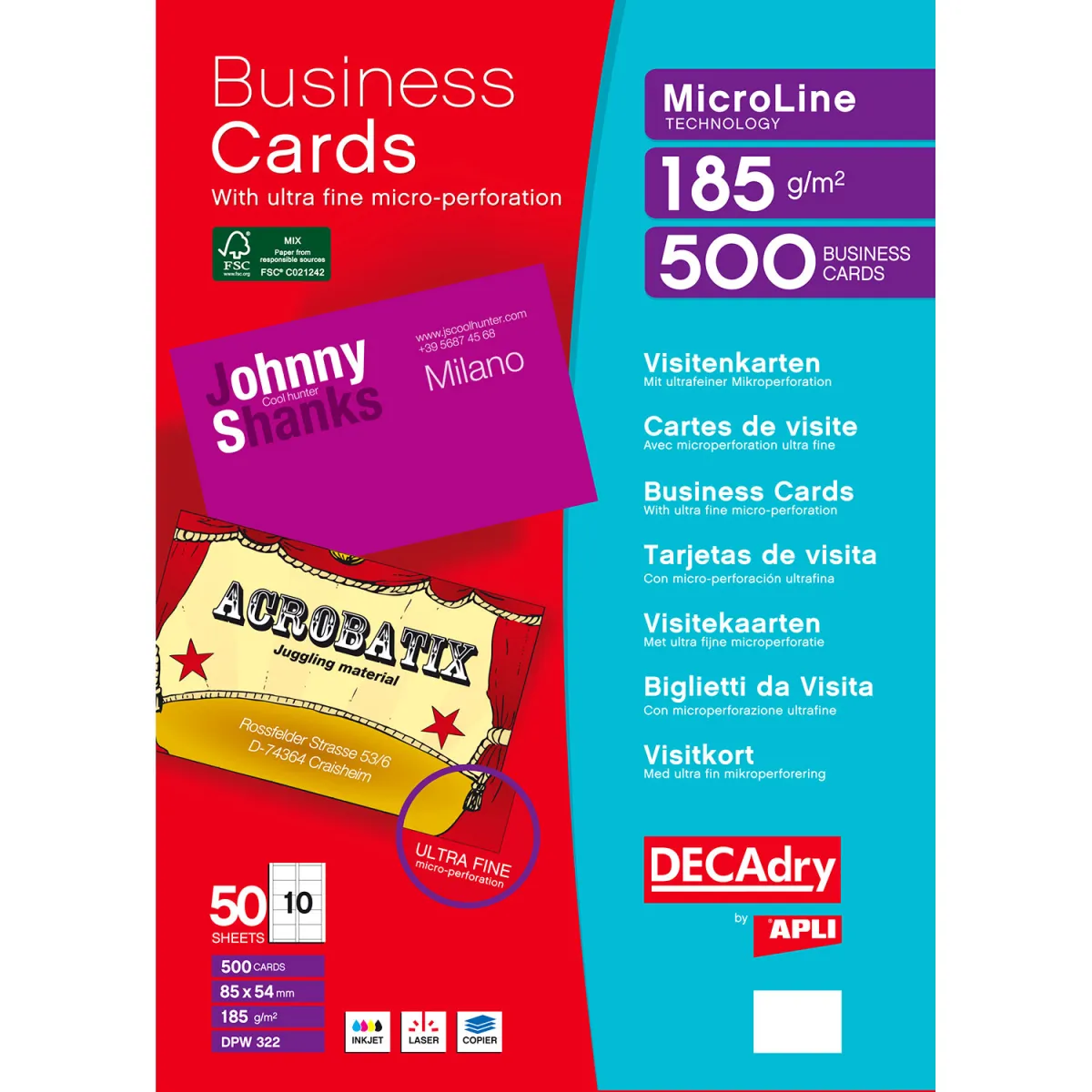 Decadry Επαγ. Κάρτες 185gsm 500τεμ.