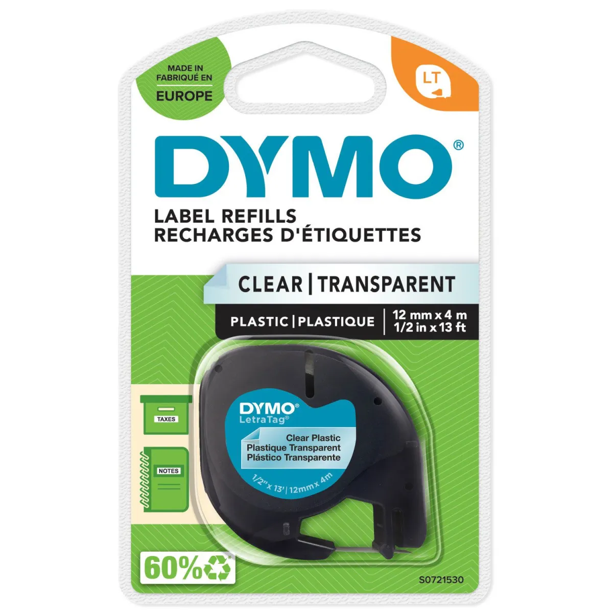 Dymo Κασέτα Ετικετογράφου Letratag Πλαστική 12mmΧ4m Διάφανη