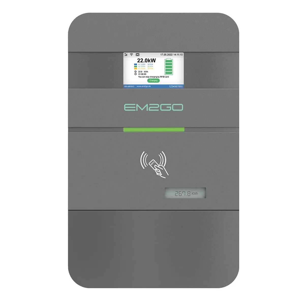 EM2GO Wallbox PRO Power 22KW Type 2 Socket + LAN/WLAN/RS485 + OCPP Backend + RFID MID