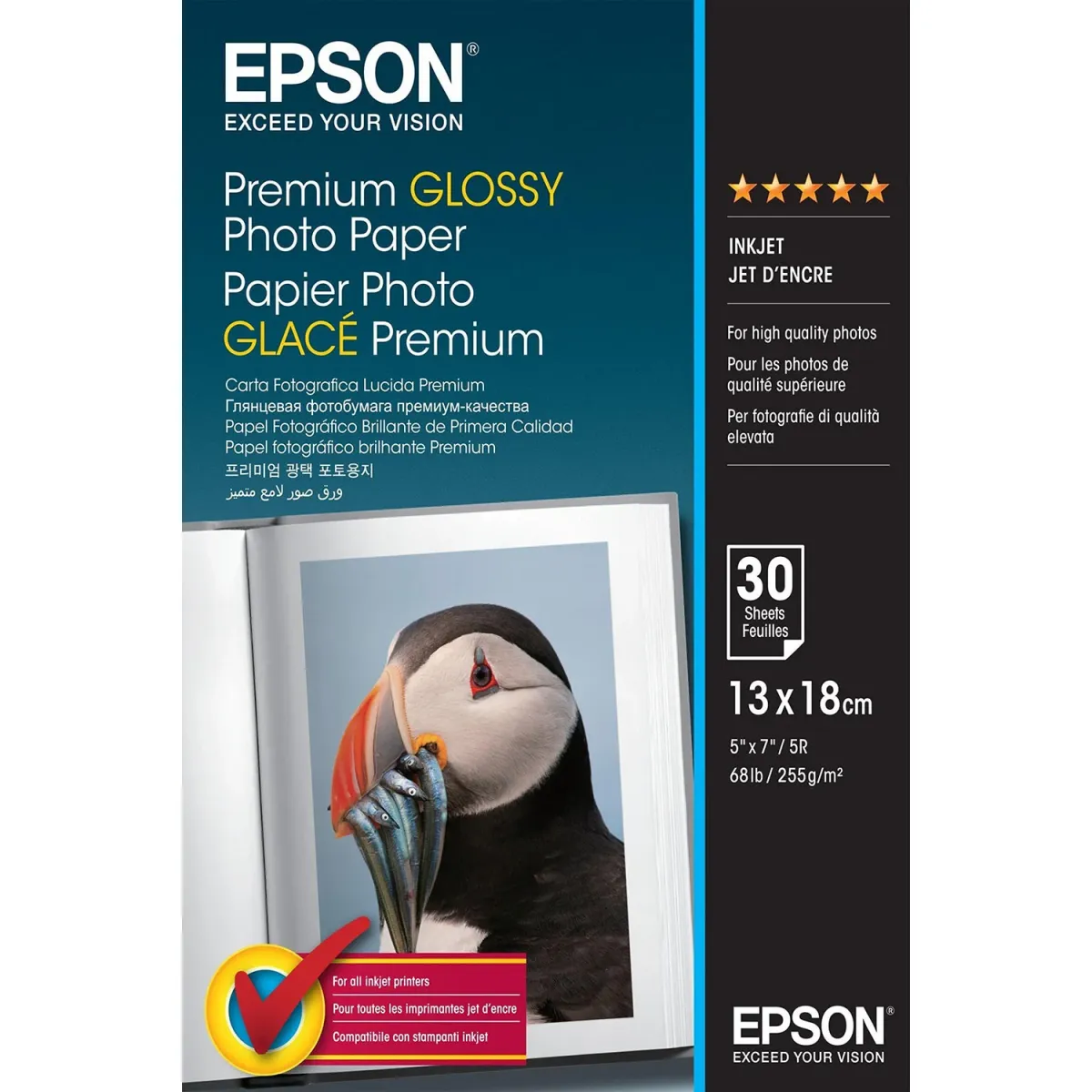 Epson Χαρτί Photo Premium Glossy Φωτογρ. 13 x 18 cm/30 φύλλα 255 gr
