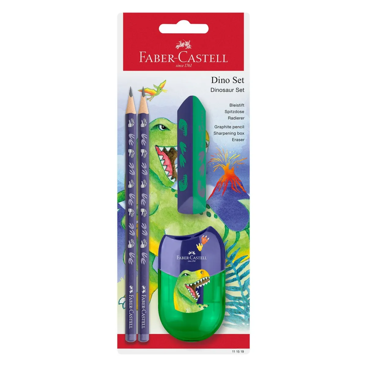 Faber Castell Μολύβια Apple 2τεμ & Γόμα & Ξύστρα Δεινόσαυρος