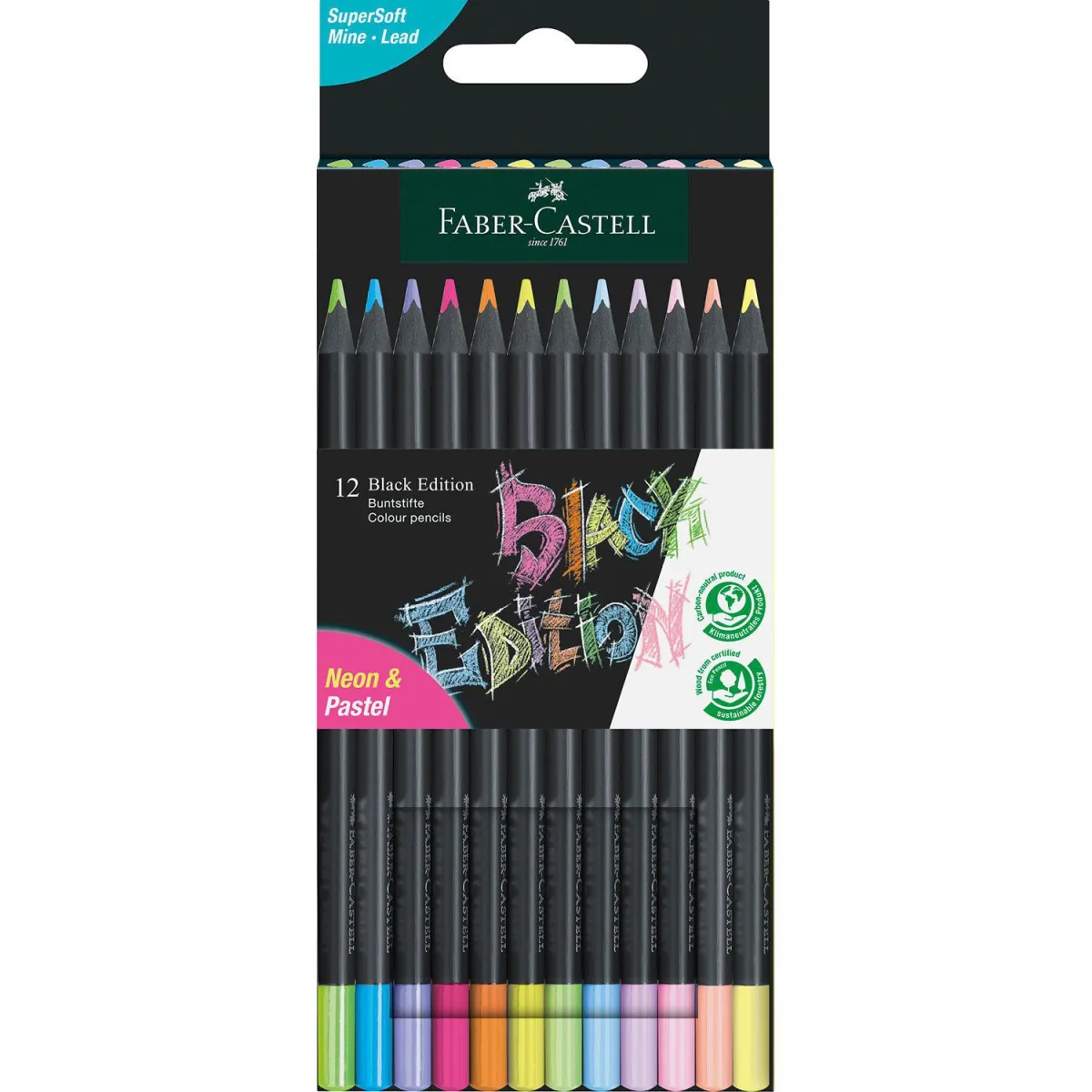Faber Castell Μολύβια Χρωματιστά Black Edition Neon 12τεμ.