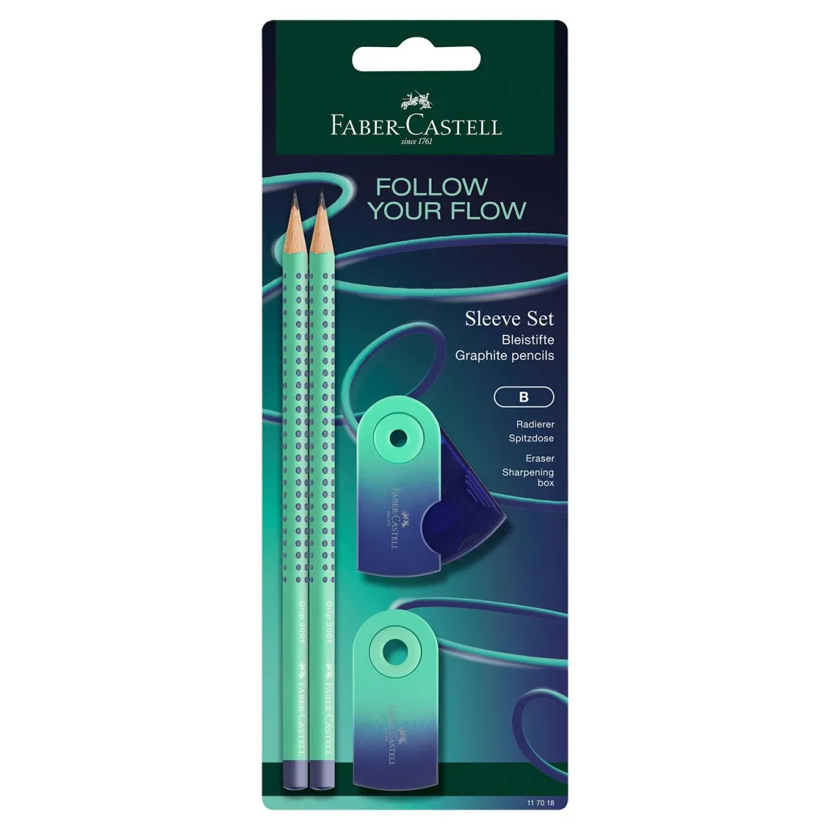 Faber Castell Μολύβια Grip Flow Edition Buzzing Blue 2τεμ & Γόμα mini & Ξύστρα mini