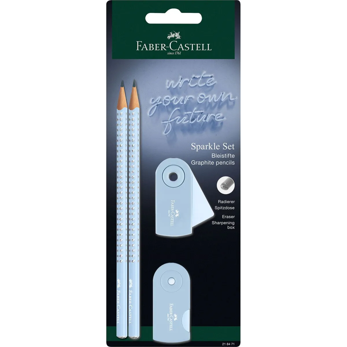 Faber Castell Μολύβια Sparkle II Σιελ B 2τεμ. & Γόμα & Ξύστρα Mini Sleeve