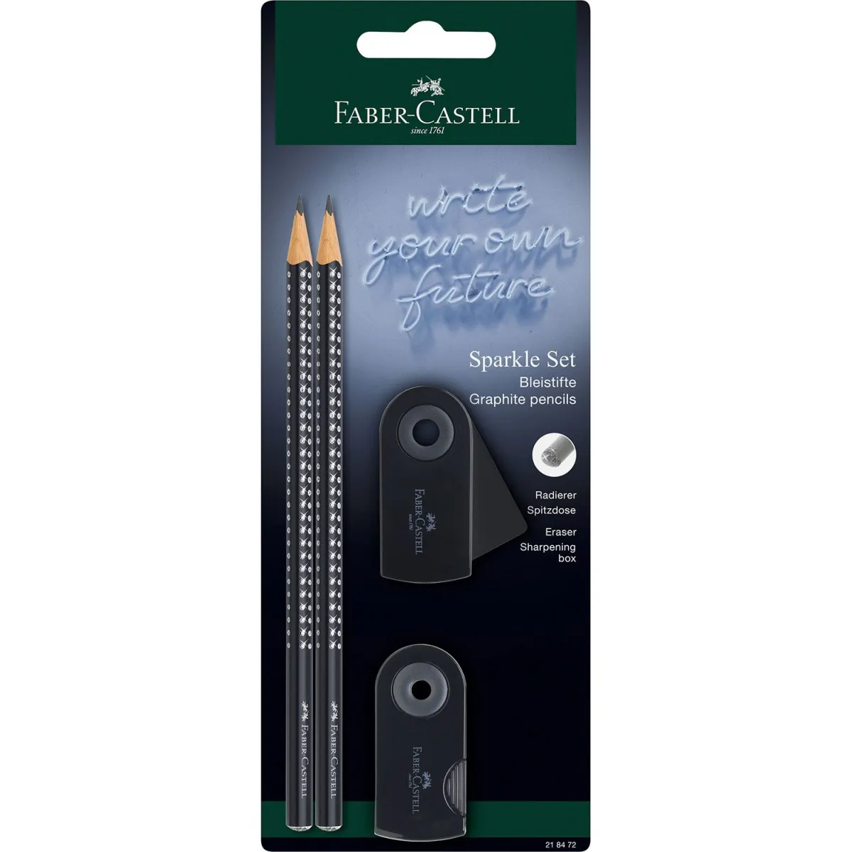 Faber Castell Μολύβια Sparkle II Μαύρα B 2τεμ. & Γόμα & Ξύστρα Mini Sleeve