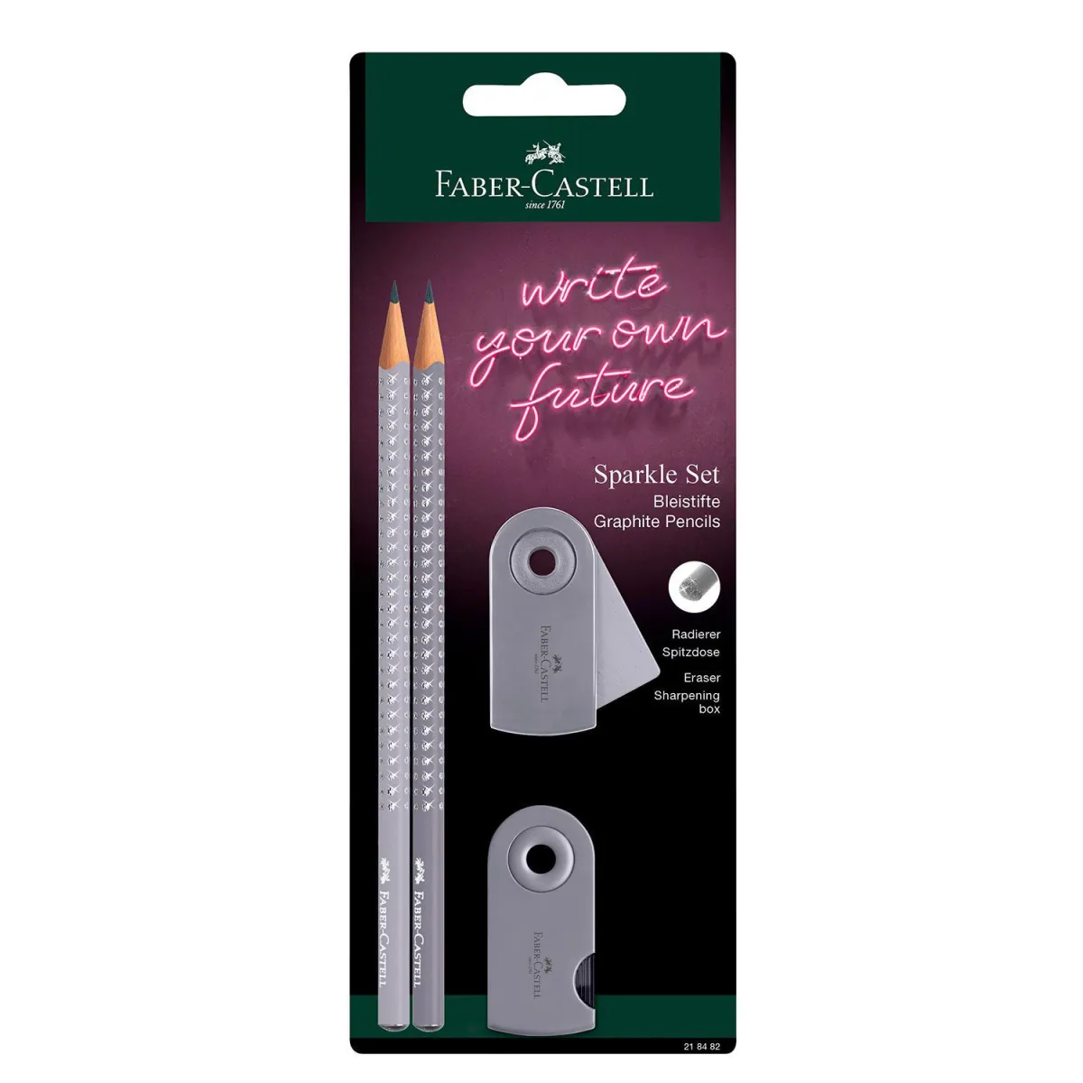 Faber Castell Μολύβια Sparkle II Γκρί B 2τεμ. & Γόμα & Ξύστρα Mini Sleeve
