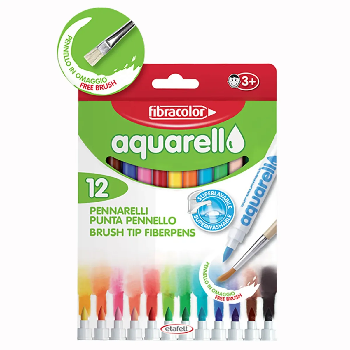 Fibracolor Μαρκαδόροι Ζωγραφικής Λεπτοί Acquarell με μύτη πινέλο Superwashable 12τεμ.
