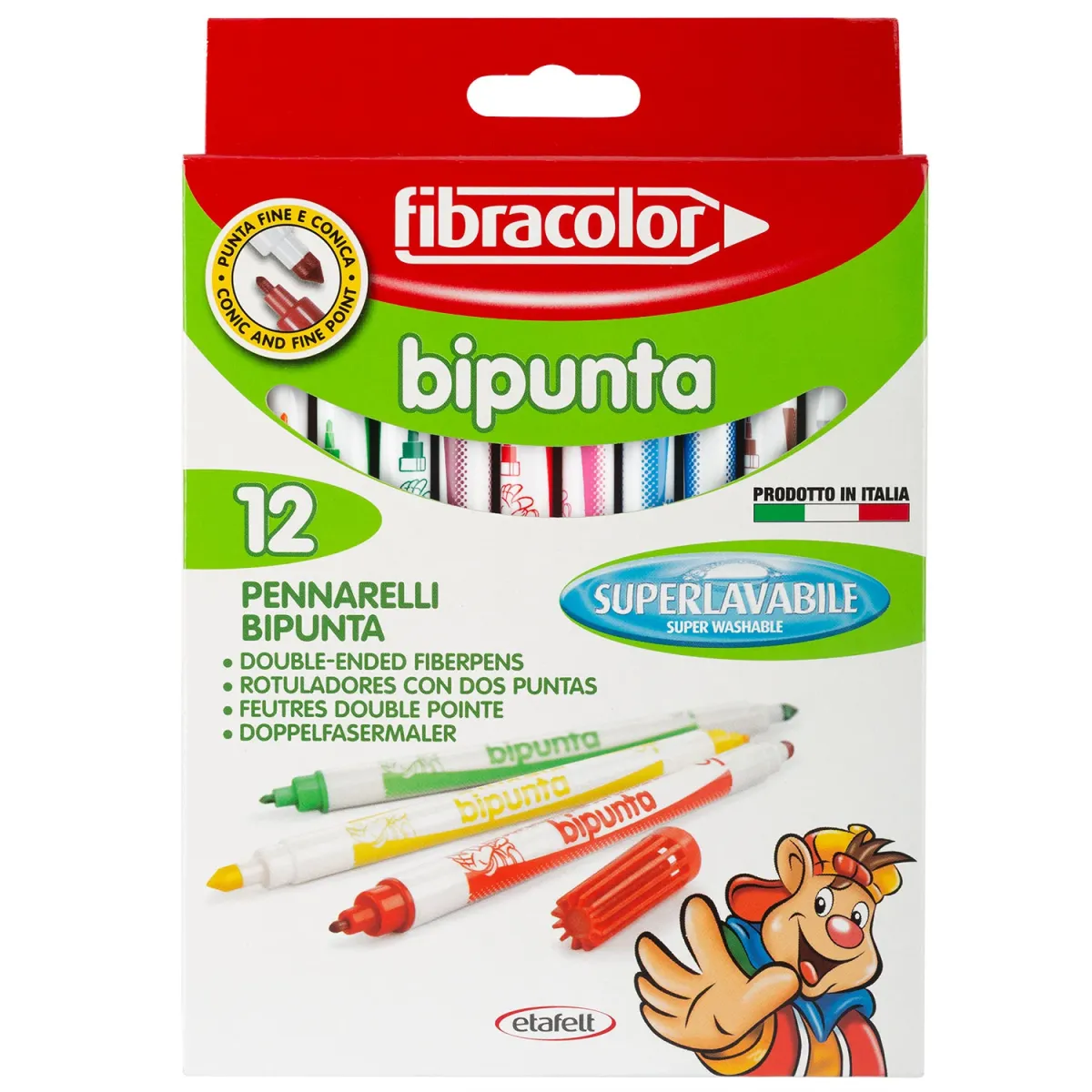 Fibracolor Μαρκαδόροι Ζωγραφικής Λεπτοί Bipunta Με Διπλή Μύτη Superwashable 12τεμ.