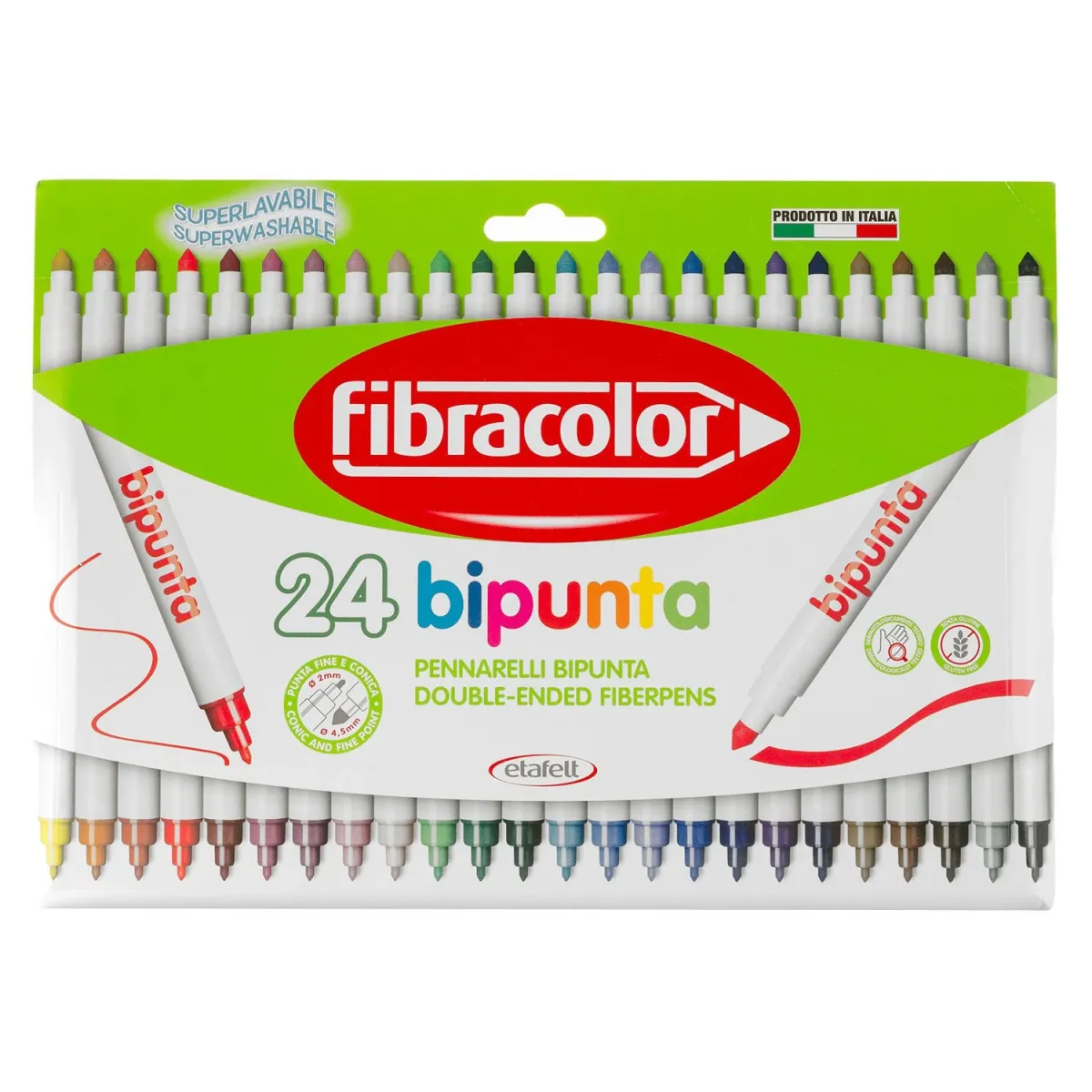 Fibracolor Μαρκαδόροι Ζωγραφικής Λεπτοί Bipunta Με Διπλή Μύτη Superwashable 24τεμ.