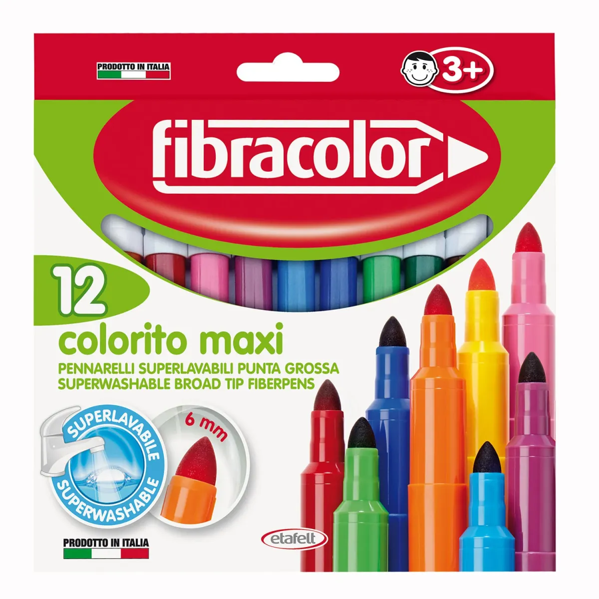 Fibracolor Μαρκαδόροι Ζωγραφικής Colorito Maxi Superwashable 12τεμ.