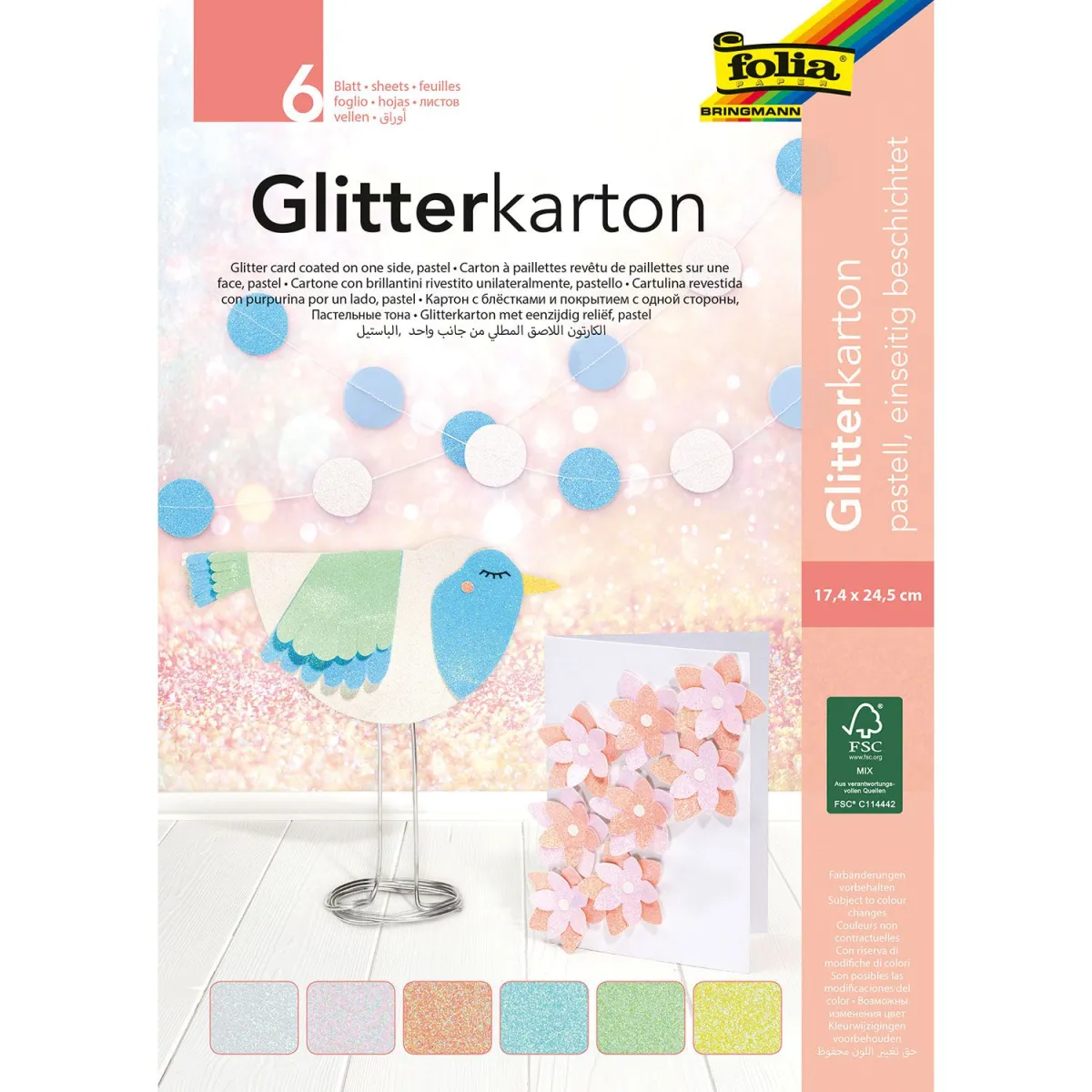 Folia Χαρτόνια Glitter Pastel 17.4x24.5cm 6Φύλλα